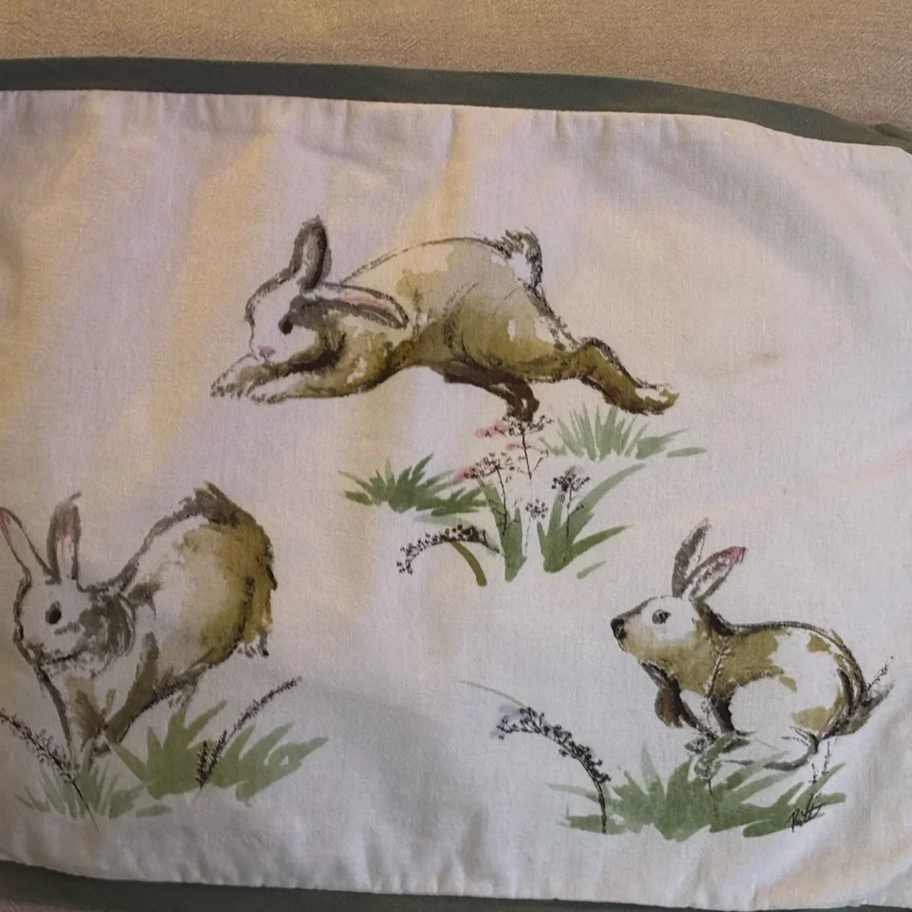 Pottery Barn Festive Bunny Pillow - Green and Cream